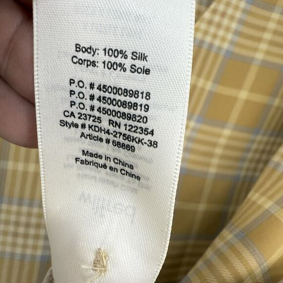 Wilfred Silk V Neck Popover Beige Plaid Long Sleeves Women size Medium - Picture 8 of 10